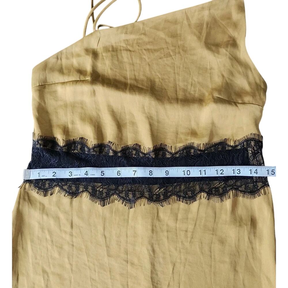 Zara Satin Contrast Slip Camisole Midi Dress Sheer Lace Panel Olive green Xs - Picture 9 of 11